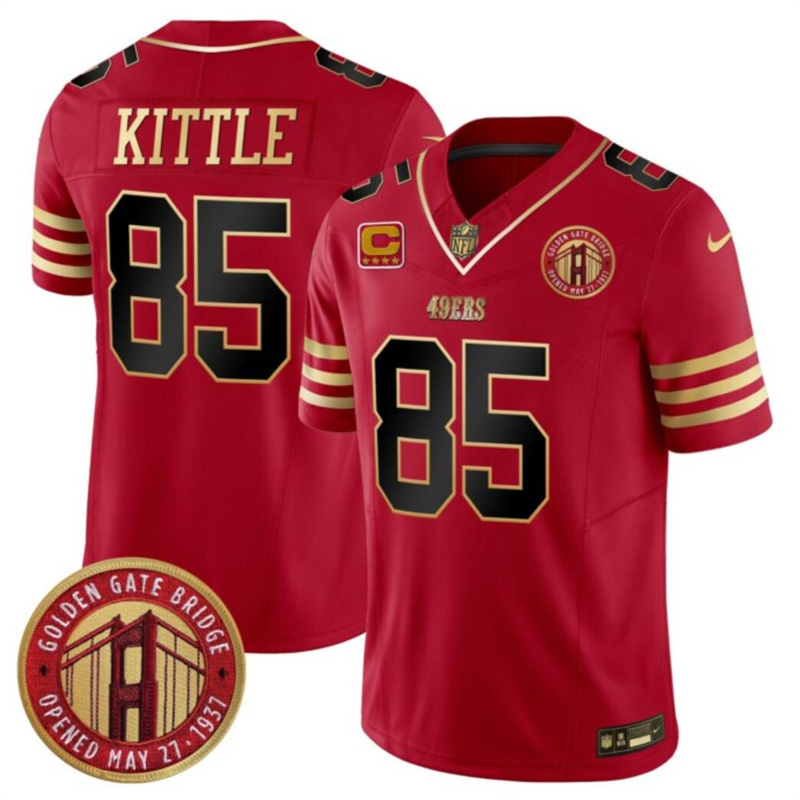 Men's San Francisco 49ers #85 George Kittle Red F.U.S.E. With 4-Star C Patch Golden Gate Bridge Patch Balck Scarlet Vapor Limited Stitched Football Jersey Men's San Francisco 49ers #85 George Kittle Red F.U.S.E. With 4-Star C Patch Golden Gate Bridge Patch Balck Scarlet Vapor Limited Stitched Football Jersey